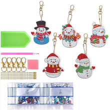 Charger l'image dans la galerie, Porte-Clés Diamond Painting 5D avec Bonhommes de Neige 5 Pièces