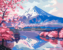Charger l'image dans la galerie, Peinture par numéros Figured'Art Mont Fuji et Lac aux Cerisiers en Fleurs