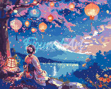 Charger l'image dans la galerie, Peinture par numéros Figured'Art Geisha, Lanternes et Mont Fuji