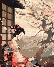 Charger l'image dans la galerie, Peinture par numéros Figured'Art Femme en Kimono Vintage et Cerisiers en Fleurs