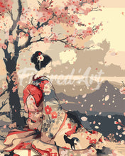 Charger l'image dans la galerie, Peinture par numéros Figured'Art Geisha Vintage sous les Cerisiers en Fleurs