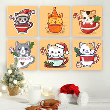 Charger l'image dans la galerie, Mini Peinture par numéros 15x15cm (6 pièces) - Chats de Noël dans des Tasses