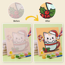 Charger l'image dans la galerie, Mini Peinture par numéros 15x15cm (6 pièces) - Chats de Noël dans des Tasses