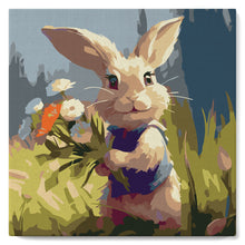Charger l'image dans la galerie, Mini Peinture par Numéros 20x20cm avec cadre Lapin et fleurs sauvages