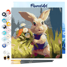 Charger l'image dans la galerie, Mini Peinture par Numéros 20x20cm avec cadre Lapin et fleurs sauvages