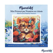 Charger l'image dans la galerie, Mini Peinture par Numéros 20x20cm avec cadre Lionceau fantaisie et fleurs