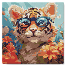 Charger l'image dans la galerie, Mini Peinture par Numéros 20x20cm avec cadre Bébé Tigre fantaisie et fleurs