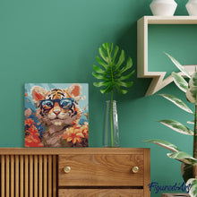 Charger l'image dans la galerie, Mini Peinture par Numéros 20x20cm avec cadre Bébé Tigre fantaisie et fleurs