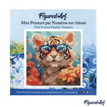 Charger l'image dans la galerie, Mini Peinture par Numéros 20x20cm avec cadre Bébé Tigre fantaisie et fleurs
