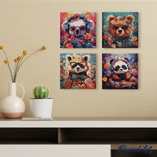 Charger l'image dans la galerie, Mini Peinture par Numéros 20x20cm avec cadre Panda roux fantaisie et fleurs