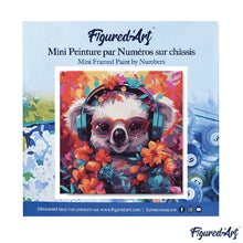 Charger l'image dans la galerie, Mini Peinture par Numéros 20x20cm avec cadre Koala fantaisie et fleurs