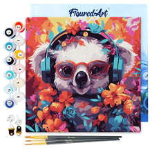 Charger l'image dans la galerie, Mini Peinture par Numéros 20x20cm avec cadre Koala fantaisie et fleurs