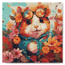 Charger l'image dans la galerie, Mini Peinture par Numéros 20x20cm avec cadre Hamster fantaisie et fleurs