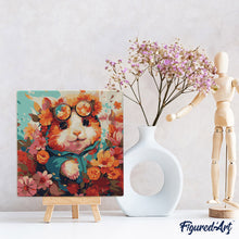 Charger l'image dans la galerie, Mini Peinture par Numéros 20x20cm avec cadre Hamster fantaisie et fleurs