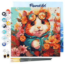 Charger l'image dans la galerie, Mini Peinture par Numéros 20x20cm avec cadre Hamster fantaisie et fleurs