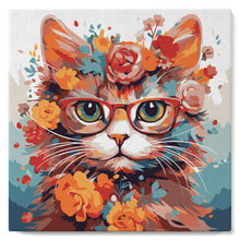 Charger l'image dans la galerie, Mini Peinture par Numéros 20x20cm avec cadre Chaton fantaisie et fleurs