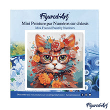 Charger l'image dans la galerie, Mini Peinture par Numéros 20x20cm avec cadre Chaton fantaisie et fleurs