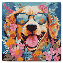 Charger l'image dans la galerie, Mini Peinture par Numéros 20x20cm avec cadre Chiot fantaisie et des fleurs