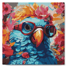 Charger l'image dans la galerie, Mini Peinture par Numéros 20x20cm avec cadre Perroquet fantaisie et fleurs