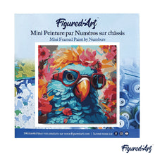 Charger l'image dans la galerie, Mini Peinture par Numéros 20x20cm avec cadre Perroquet fantaisie et fleurs