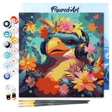 Charger l'image dans la galerie, Mini Peinture par Numéros 20x20cm avec cadre Oiseau fantaisie et des fleurs
