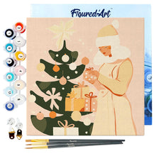 Charger l'image dans la galerie, Mini Peinture par Numéros 20x20cm avec cadre Femme avec arbre de Noël