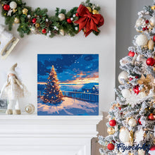 Charger l'image dans la galerie, Mini Peinture par Numéros 20x20cm avec cadre Coucher de Soleil de Noël Scintillant