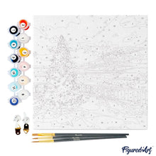 Charger l'image dans la galerie, Mini Peinture par Numéros 20x20cm avec cadre Coucher de Soleil de Noël Scintillant