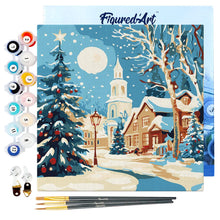 Charger l'image dans la galerie, Mini Peinture par Numéros 20x20cm avec cadre Rue de Noël Enneigée