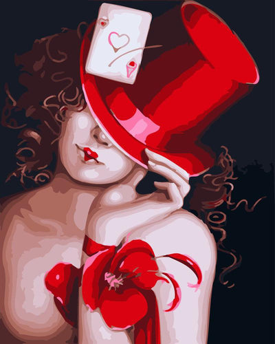 peinture par numéros | Femme Sexy Chapeau Rouge et Carte | femmes portrait nu nouveautés intermédiaire | FiguredArt