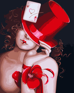peinture par numéros | Femme Sexy Chapeau Rouge et Carte | femmes portrait nu nouveautés intermédiaire | FiguredArt