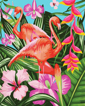 Charger l'image dans la galerie, peinture par numéros | Flamants Roses et grandes feuilles | animaux oiseaux flamants roses nouveautés complexe | FiguredArt