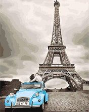 Charger l'image dans la galerie, peinture par numéros | Deux Chevaux bleue et Tour Eiffel | intermédiaire ville | FiguredArt