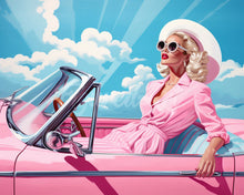 Charger l'image dans la galerie, Diamond Painting - Broderie Diamant - Diva dans une Voiture Rétro Rose 40x50cm toile tendue sur châssis