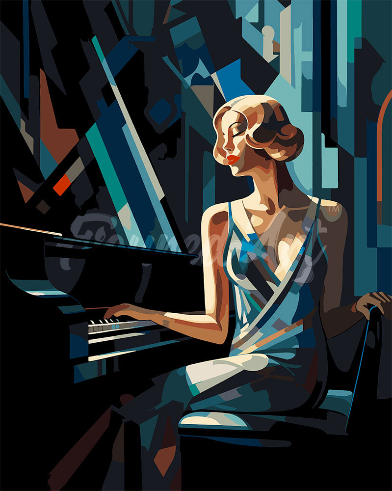 Peinture par numéros Figured'Art Femme au Piano Art Déco
