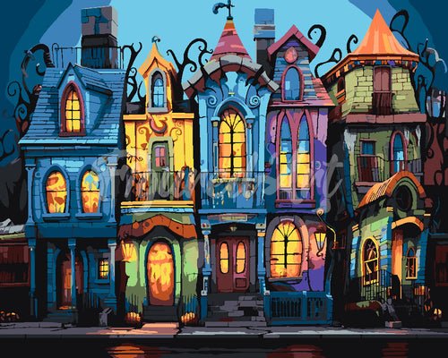 Peinture par numéros Figured'Art Maisons gothiques colorées