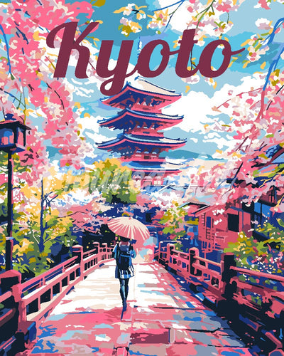Peinture par numéros Figured'Art Affiche de voyage Kyoto en fleurs