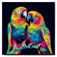 Charger l'image dans la galerie, Mini Peinture par Numéros 20x20cm avec cadre Perroquets Abstraits Pop Art