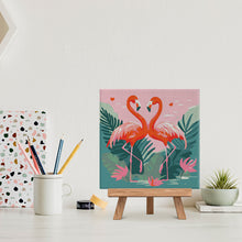 Charger l'image dans la galerie, Mini Peinture par Numéros 20x20cm avec cadre Flamants Roses Tropicaux