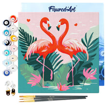 Charger l'image dans la galerie, Mini Peinture par Numéros 20x20cm avec cadre Flamants Roses Tropicaux