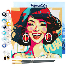 Charger l'image dans la galerie, Mini Peinture par Numéros 20x20cm avec cadre Femme Souriante Pop Art