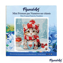 Charger l'image dans la galerie, Mini Peinture par Numéros 20x20cm avec cadre Chat Mignon avec Écharpe Rouge