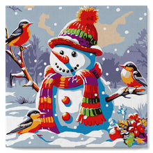 Charger l'image dans la galerie, Mini Peinture par Numéros 20x20cm avec cadre Bonhomme de Neige et les Oiseaux