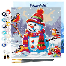 Charger l'image dans la galerie, Mini Peinture par Numéros 20x20cm avec cadre Bonhomme de Neige et les Oiseaux