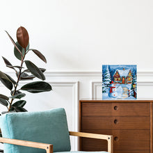 Charger l'image dans la galerie, Mini Peinture par Numéros 20x20cm avec cadre Bonhomme de Neige et Chaumière