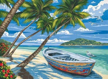 Charger l&#39;image dans la galerie, peinture par numéros | Barque sous les Cocotiers | bateaux facile paysages | FiguredArt