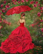 Charger l&#39;image dans la galerie, Broderie Diamant | Broderie Diamant - Femme à la Robe rouge | Broderie Romantique romantique | FiguredArt