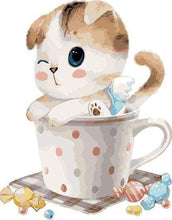 Charger l'image dans la galerie, peinture par numéros | Chaton et Tasse à Thé | animaux chats cuisine enfants facile | FiguredArt