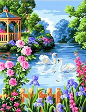 Charger l'image dans la galerie, peinture par numéros | Cygnes et Fleurs | animaux cignes intermédiaire oiseaux paysages | FiguredArt