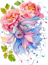 Charger l'image dans la galerie, peinture par numéros | Fleurs et Poisson entrelacés | animaux fleurs intermédiaire poissons | FiguredArt